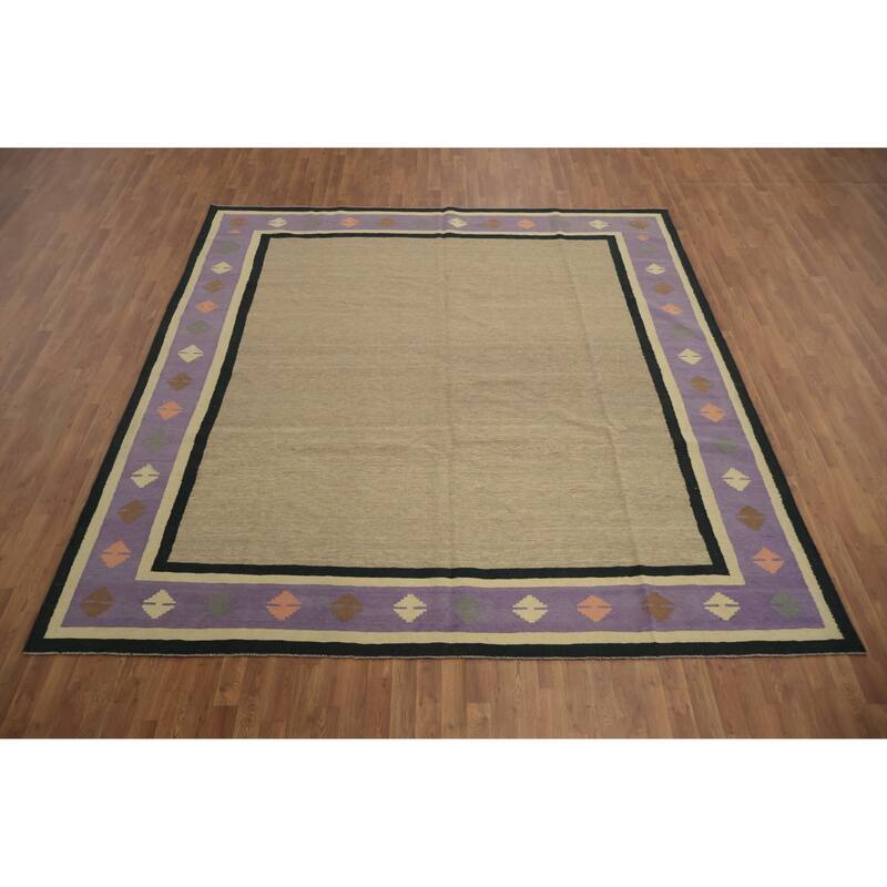 Hand Woven Oriental 100% Wool Carpet Southwestern Modern Brown Kilim Area Rug - 10' 1'' X 9' 8''