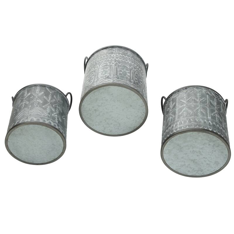 Murphy - Set of 3 - Galvanized Buckets with Embossed Design and Handles