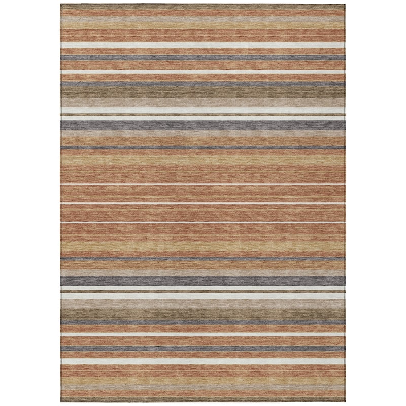Machine Washable Indoor/ Outdoor Modern Stripes Chantille Rug