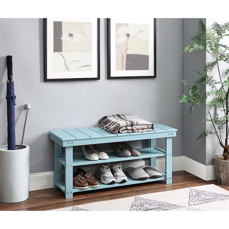 Convenience Concepts Oxford Utility Mudroom Bench with Shelves - Sea Foam Blue
