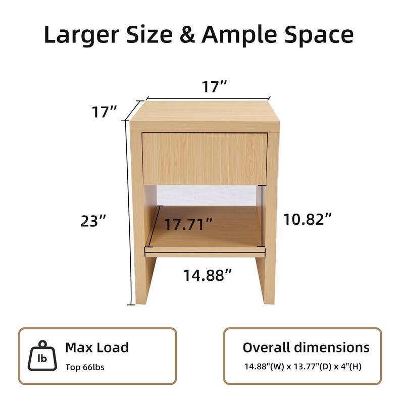 Night Stand with Drawer Storage Fluted Bed Side Table End Table Large Modern Mid Century Night Stands