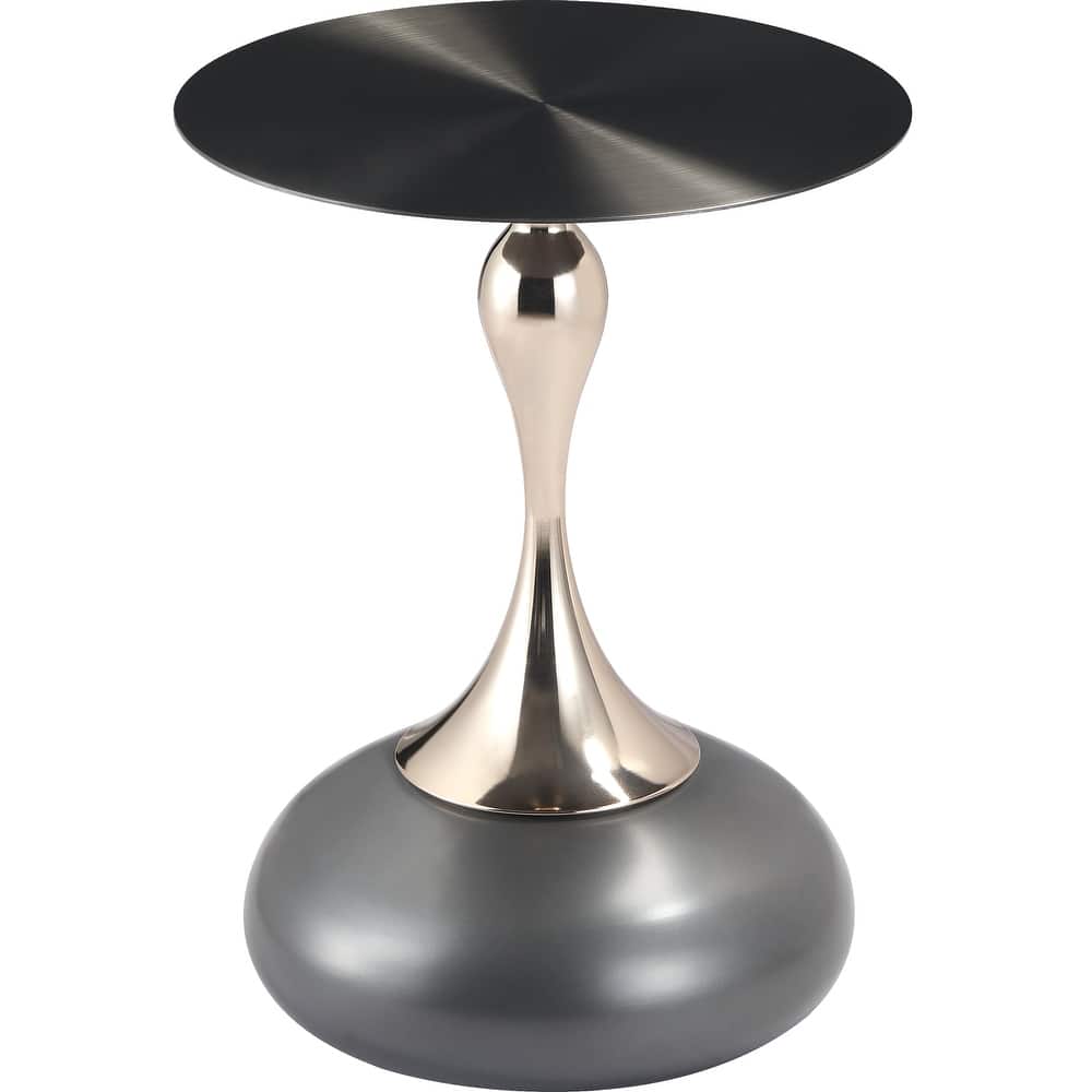 Savoy Modern Sleek Round Stainless-Steel Black Top Side Table with Powder Coated Pedestal Base for Home Office Living Room