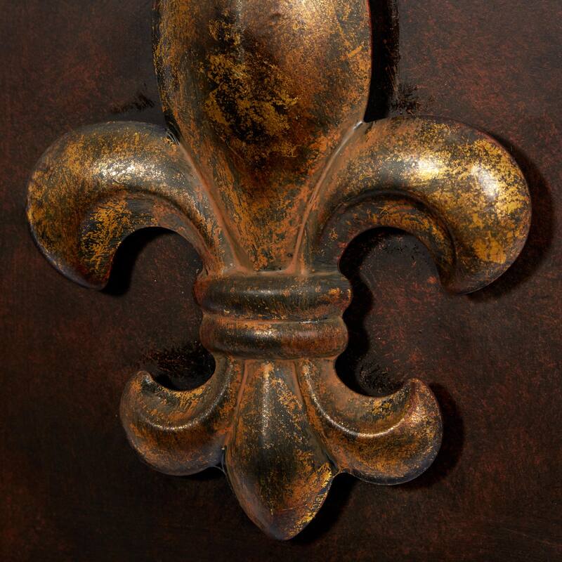 Metal Fleur De Lis Suspended Home Wall Decor with Scrollwork Hanger - Bronze - Roche River Decor