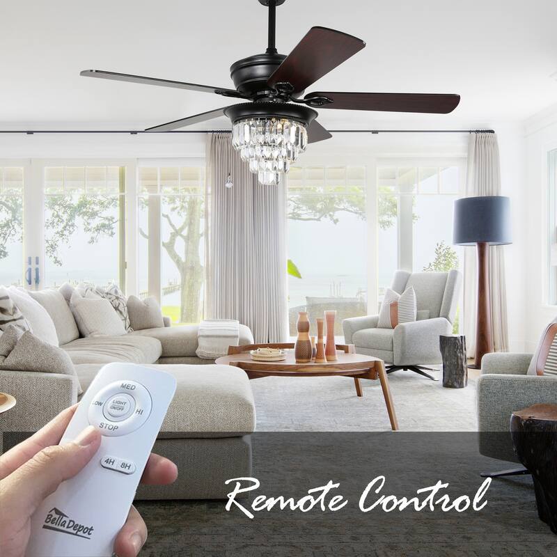 Belladepot 52" Crystal Reversible Ceiling Fan with Light Kit and Remote Control
