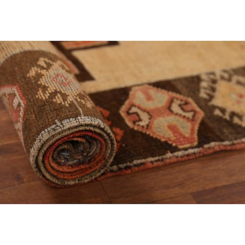 Anatolian Turkish Vintage Runner Rug Hand-Knotted Tribal Wool Carpet - 3'7"x 9'3"