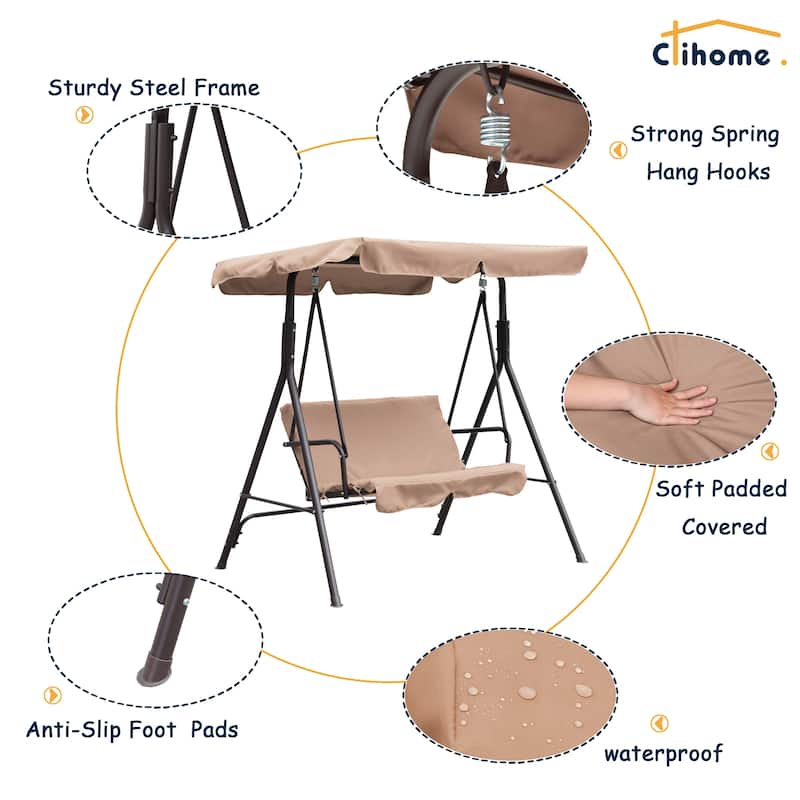 Clihome 2 Person Outdoor Porch Swing with Removable Cushions