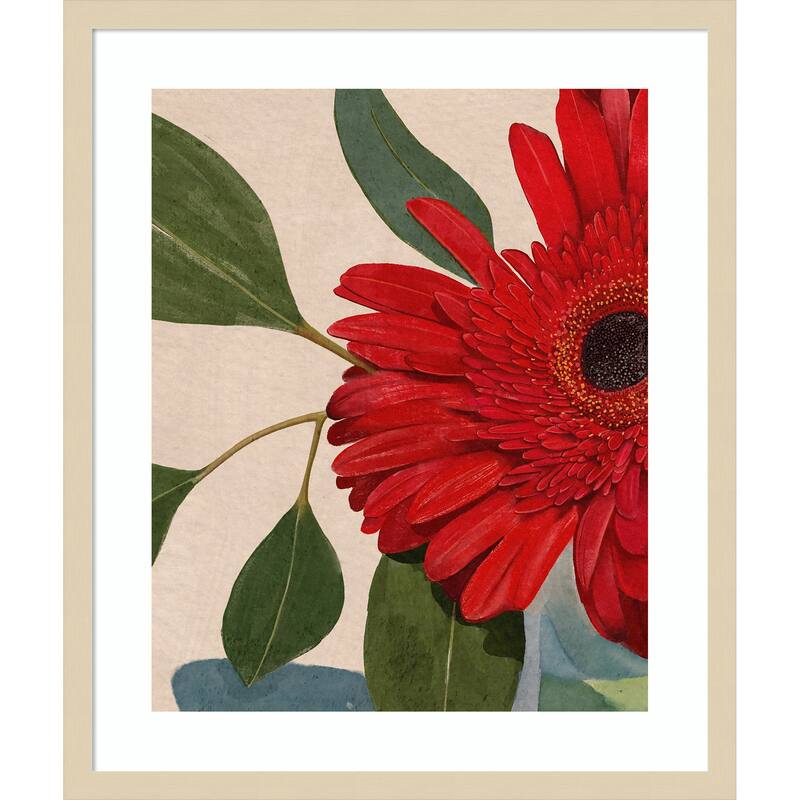 Red Gerbera Daisy Detail No. 2 by Katie Oshea Wood Framed Wall Art Print