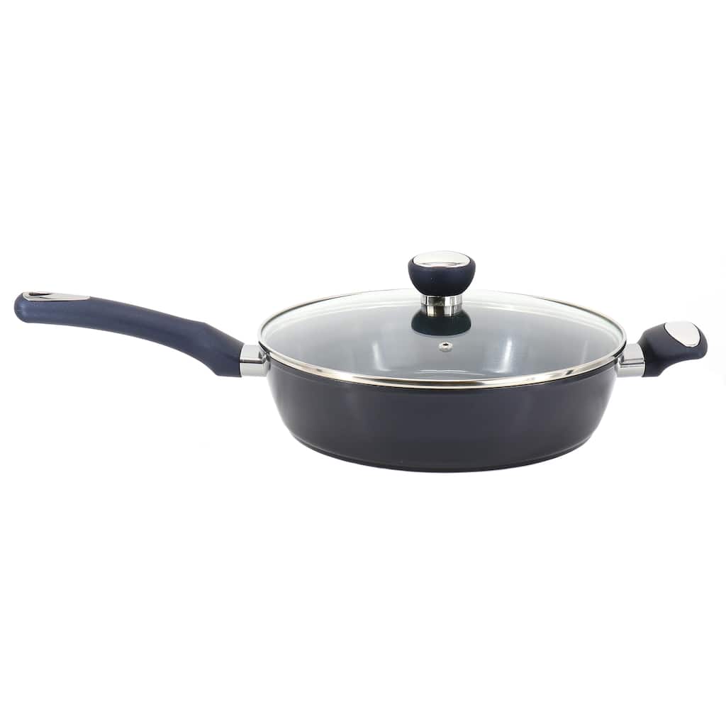 3.9 Quart Ceramic Nonstick Aluminum Saute Pan with Lid in Dark Blue