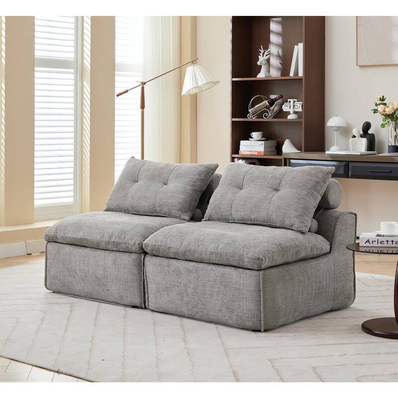 Armless Modular Upholstered Sofa with Lumbar Pillow, Compact Chenille Fabric Sofa Chair for Apartment Small Spaces