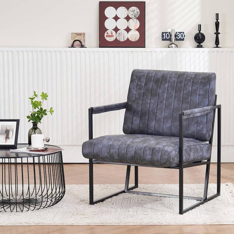 Upholstered Accent Chair with Wide Large Backrest and Thick Cushion, Reading Chair for Living Room - Blue Grey