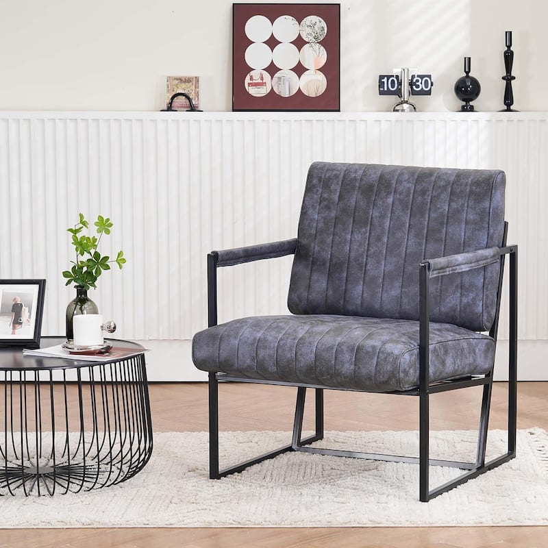 Upholstered Accent Chair with Sturdy Rust-Resistant Metal Framel Arm Chair Outdoor and Indoor Use Reading Chair - Gray Blue