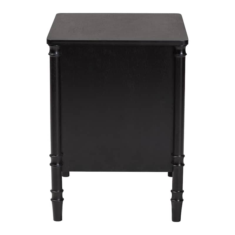 Marisela Black Wood Nightstand with Gold Handles - 2-Drawer Bedside Table with Bamboo-Inspired Legs, Bedroom or Guest Room