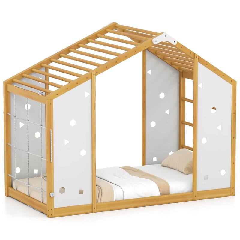 Costway Twin Size Climbing Bed, 2-in-1 Montessori Floor Bed with