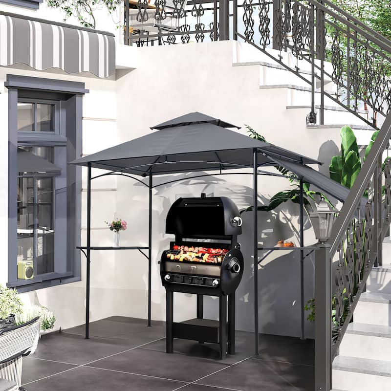 8' x 5' Outdoor Grill Gazebo 2-Tier Canopy - Grey