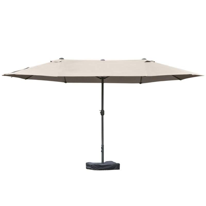 Large 15ft Outdoor Sun Umbrella with Double Canopy and 12 Steel Ribs Crank Lift for Garden or Deck