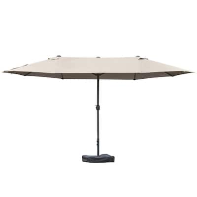 Large 15ft Outdoor Sun Umbrella with Double Canopy and 12 Steel Ribs Crank Lift for Garden or Deck