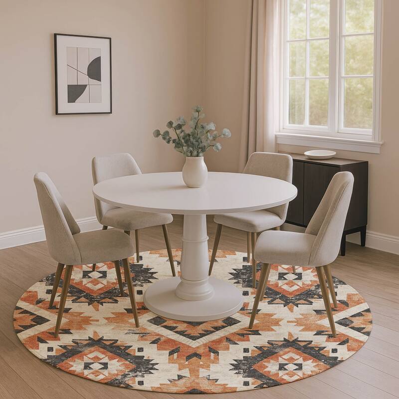Premium Washable Super Soft Southwest Global Mayfield Rug - Terracotta - 8' x 8'