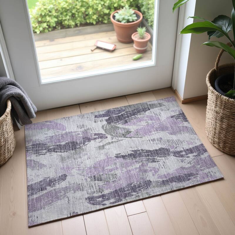 Premium Washable Super Soft Contemporary Strokes Mayfield Rug - Lavender - 1'8" x 2'6"