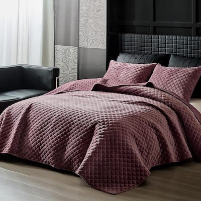 Octa Purple 100% Velvet Quilt /Coverlet Set with Pillowcase