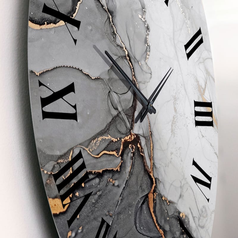Designart 'Grey And Orange Marble Waves' Modern wall clock