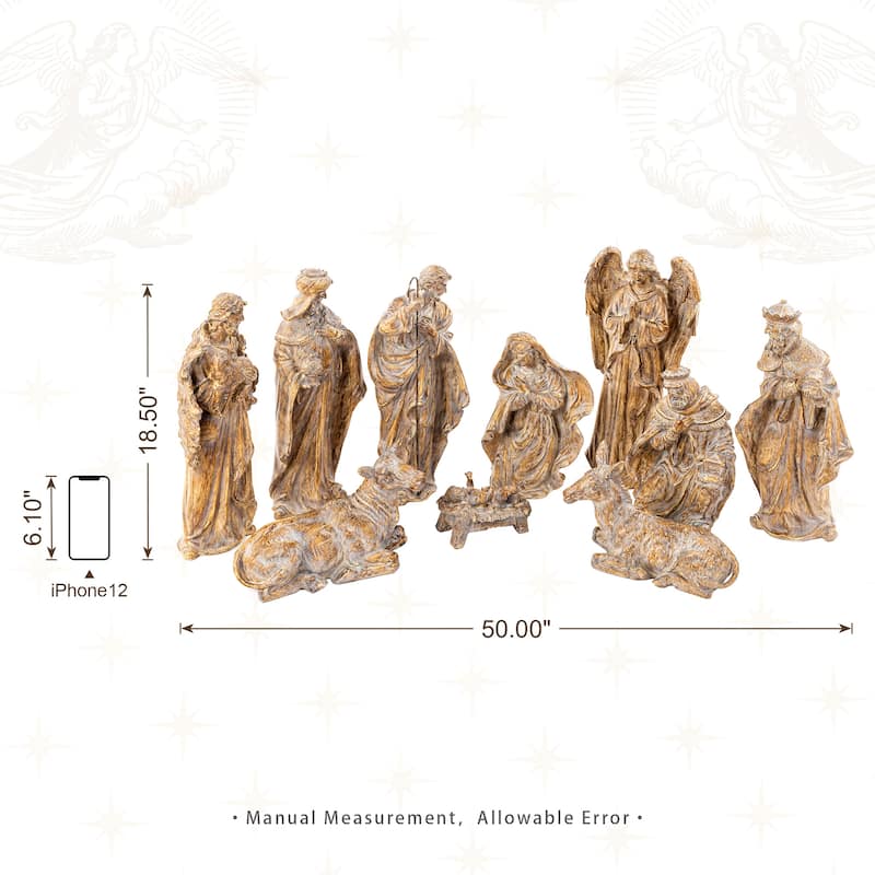 Glitzhome 10pcs 18.5"H Bronze/Ivory Resin Nativity Figurine Set
