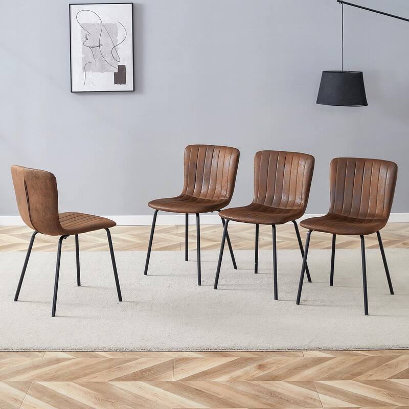 Set of 4 Minimalist Dining Chairs – Premium Black Metal Leg Design for Modern Interiors, Versatile Style Adaptability - Brown