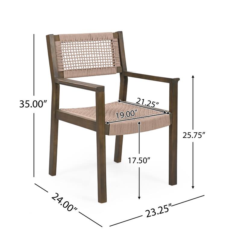 Modern Set of 2 Dining Chairs with Rope-Woven Seat Backrest, Solid Wood Frame for Dining Room Living Room Café and Pub