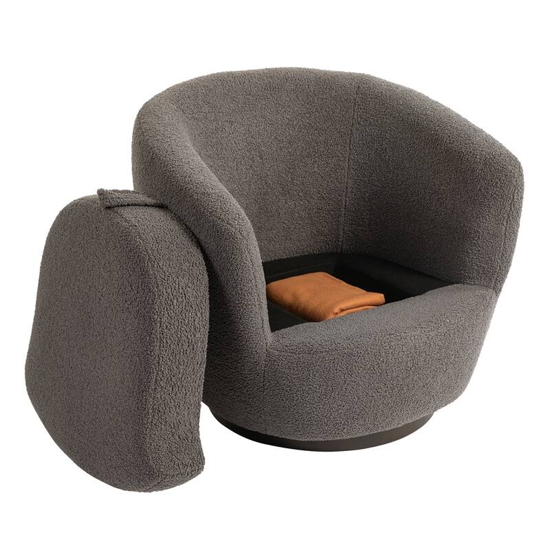 Upholstered Swivel Barrel Armchair with Storage and Metal Base