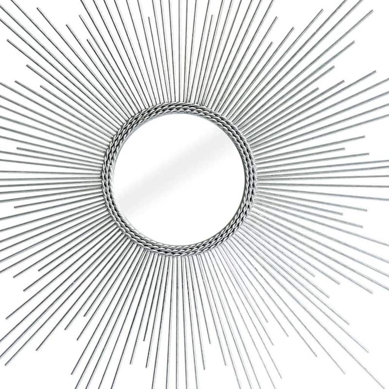 HomeRoots 32" Silver Metal Sunburst Geometric Framed Accent Mirror - 32.00 in. x 32.00 in. x 1.00 in.