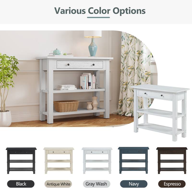Console Table with Drawer and Two Sturdy Shelves for Entryway, Living Room