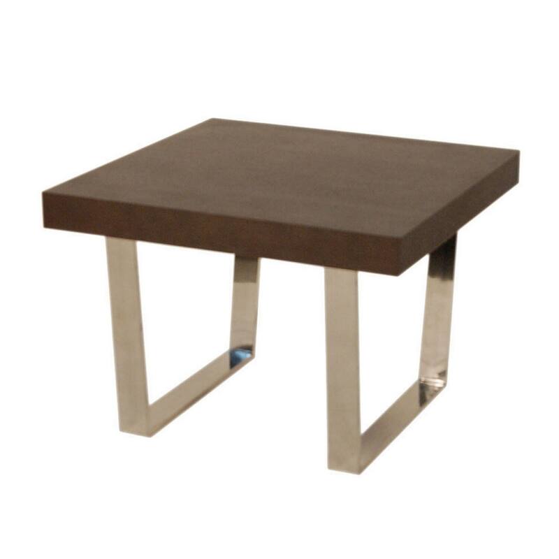 28 in. Espresso Brown and Chrome Rectangle Wood End Table, Sturdy Build End Side Table for Living Rooms
