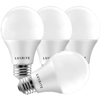 Luxrite A19 LED Light Bulb 60W Equivalent, Dimmable, 800 Lumens, Enclosed Fixture Rated, Energy Star, E26 Base (4 Pack)