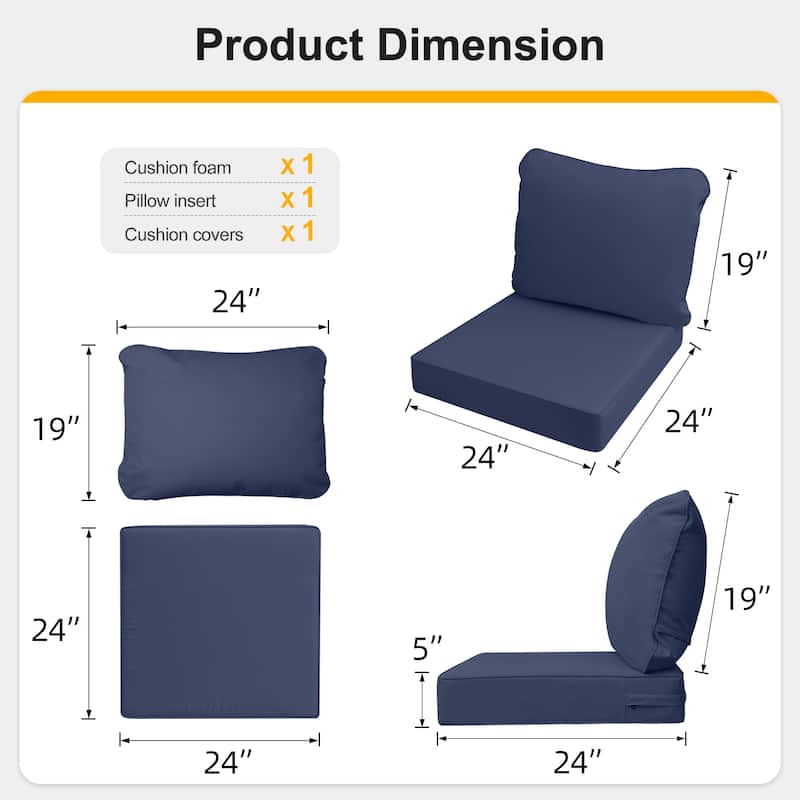 24"x24"x5"Waterproof Outdoor Deep Seat Cushion Set for Patio Furniture