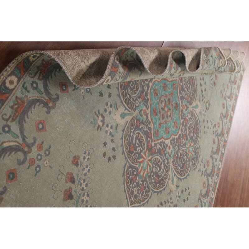 Hand Knotted Oriental 100% Wool Carpet Traditional Medallion Green Tabriz Area Rug - 10' 9'' X 7' 6''