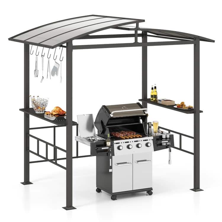 Black Polycarbonate Metal Grill Gazebo with Shelves and Hooks - 96 x 60 x 91.2 in.