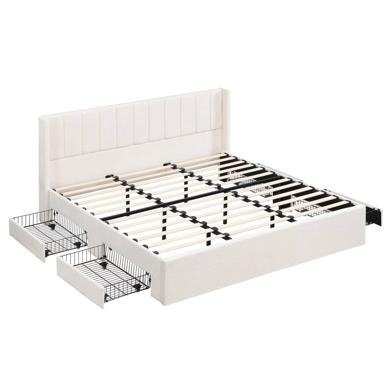 Christopher Knight Home - Modern Upholstered Storage Bed with Drawers and Vertical Headboard