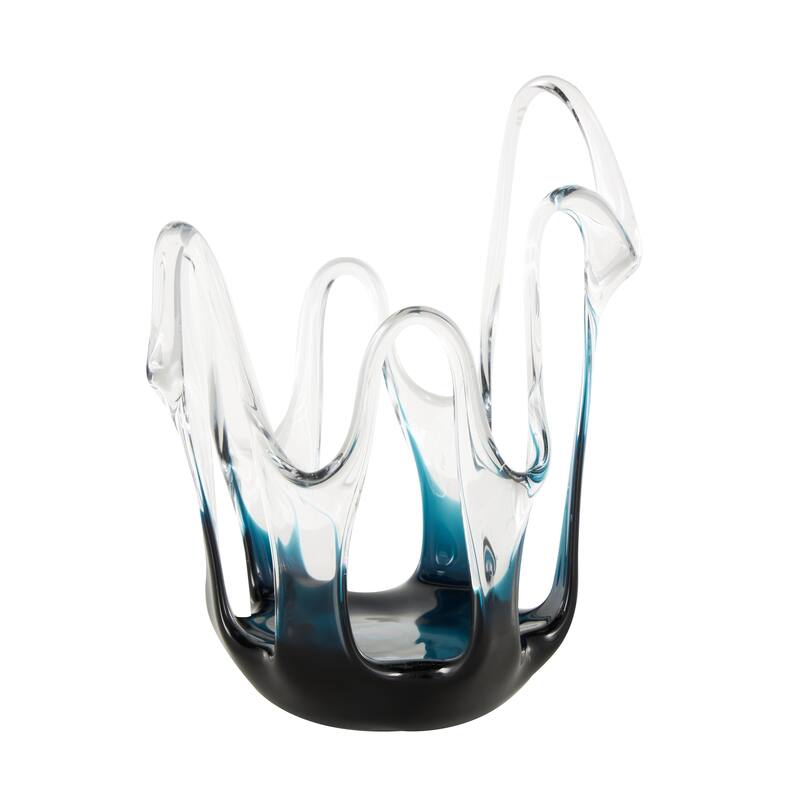 Glass Abstract Ombre Vase with Wavy Oval Cutouts - Orange, Black or Blue - Roche River Decor
