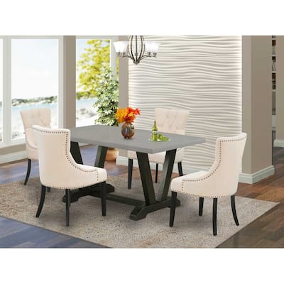 HomeStock 5-Piece Rectangle Natural Oak Finish Solid Wood Top Dining Table with 4 Upholstered Chairs