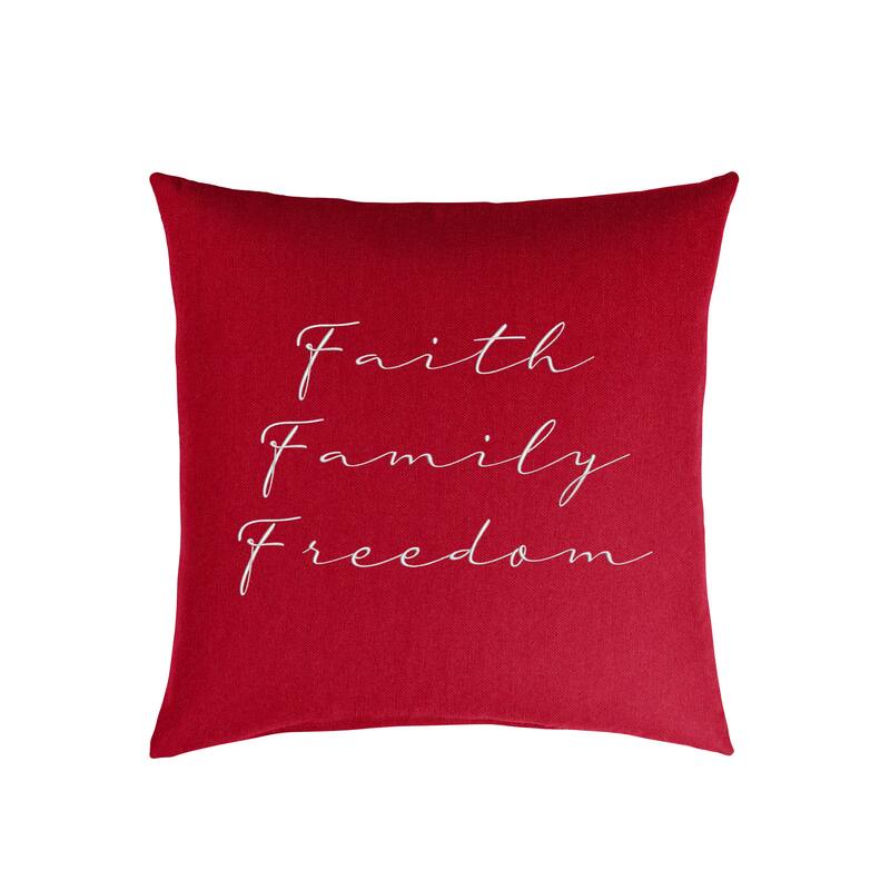 Mozaic Embroidered Faith Family Freedom Indoor/Outdoor Square Pillow - Red & Grey Checkered