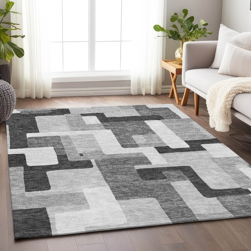 Premium Washable Super Soft Geo Casual Mayfield Rug - Silver - 3' x 5'