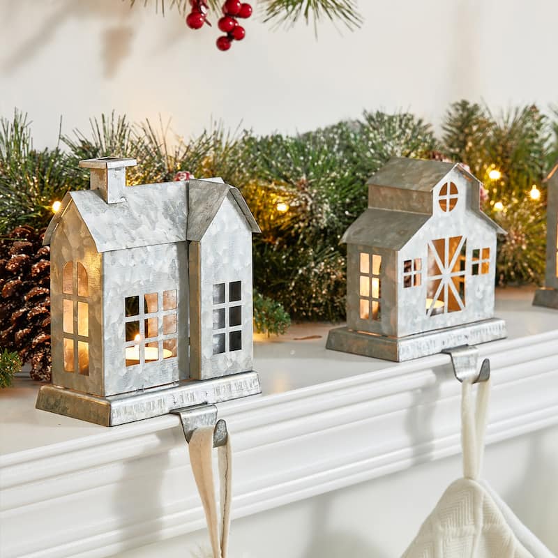 3-Piece Galvanized House Stocking Holders Xmas Hanging Hooks Mantel Ornament by Glitzhome