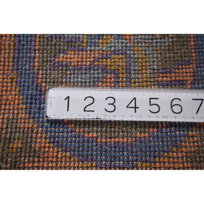 Orange Geometric Khotan Oriental Area Rug Hand-Knotted Wool Carpet - 8'10"x 11'10"