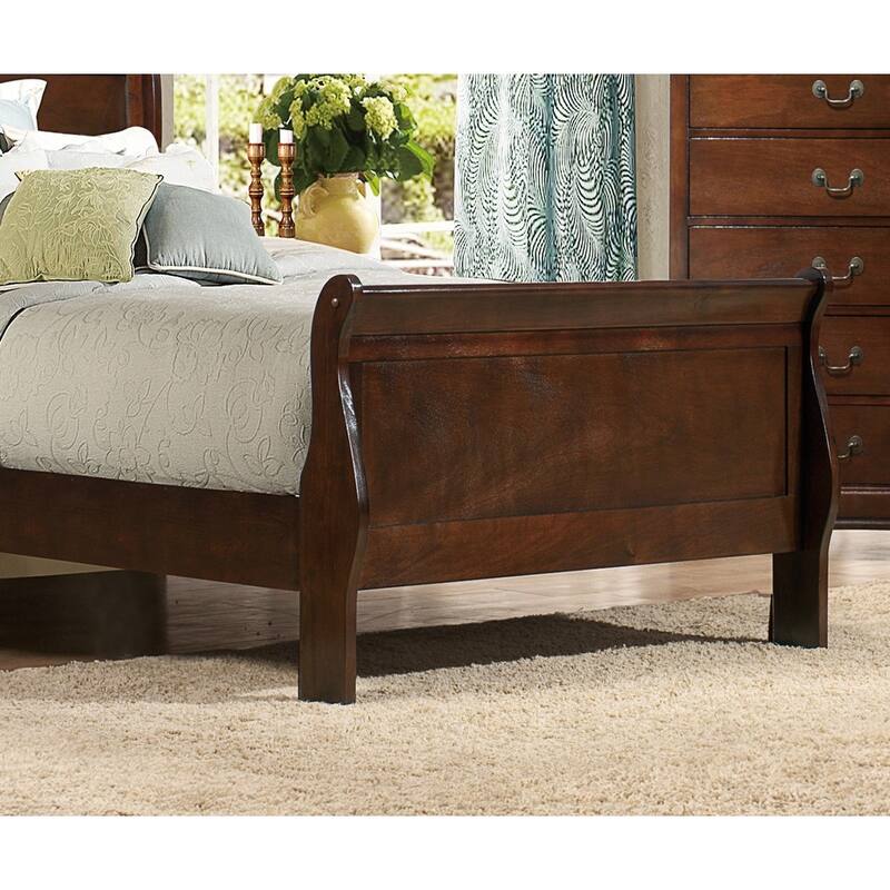 Classic Twin Size Sleigh Bed in Brown Cherry Finish, Traditional Design Bedroom Furniture