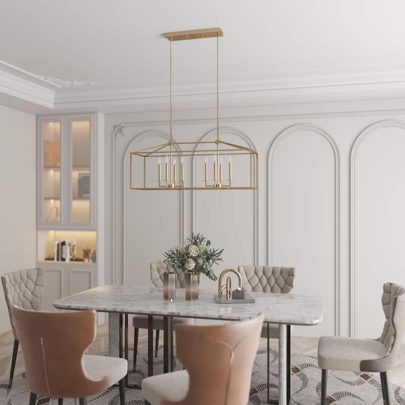 8-Light Pendant with Matte Black Finish and Steel Cage Shade