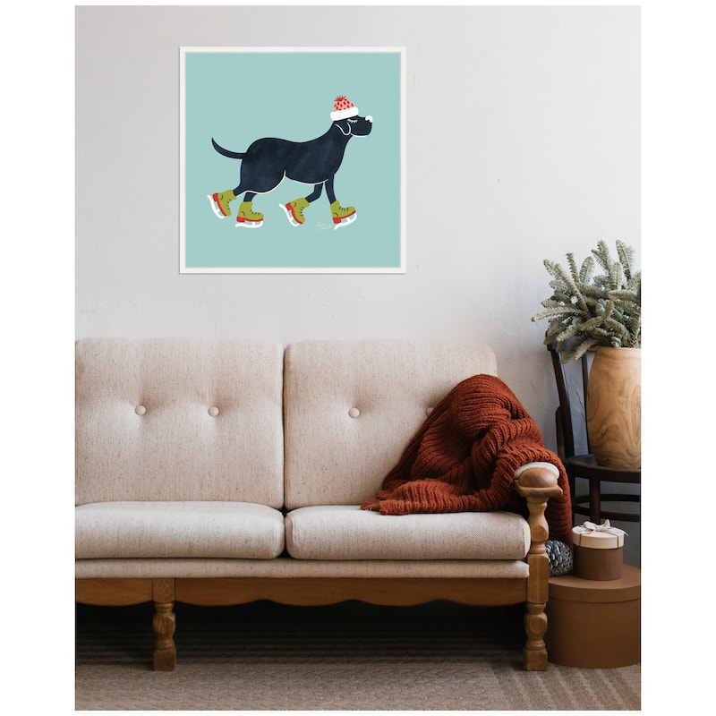 Kate and Laurel Framed Canvas Cute Christmas Black Labrador Retriever by Carrie Cantwell