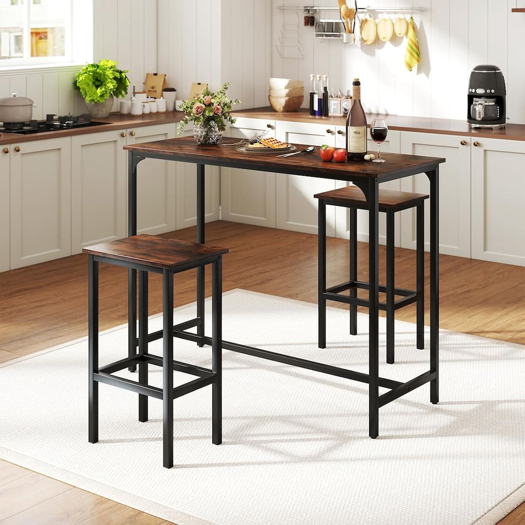 3 PCS Dining Table Set 47.5" Rectangular Counter Height Bar Table Set