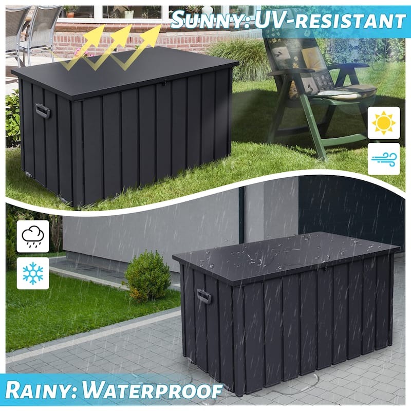 Outdoor Storage Box, 200 Gallon Metal Deck Box Built-in a Oxford Fabric Storage Bag, Lockable & Waterproof Patio Storage Box