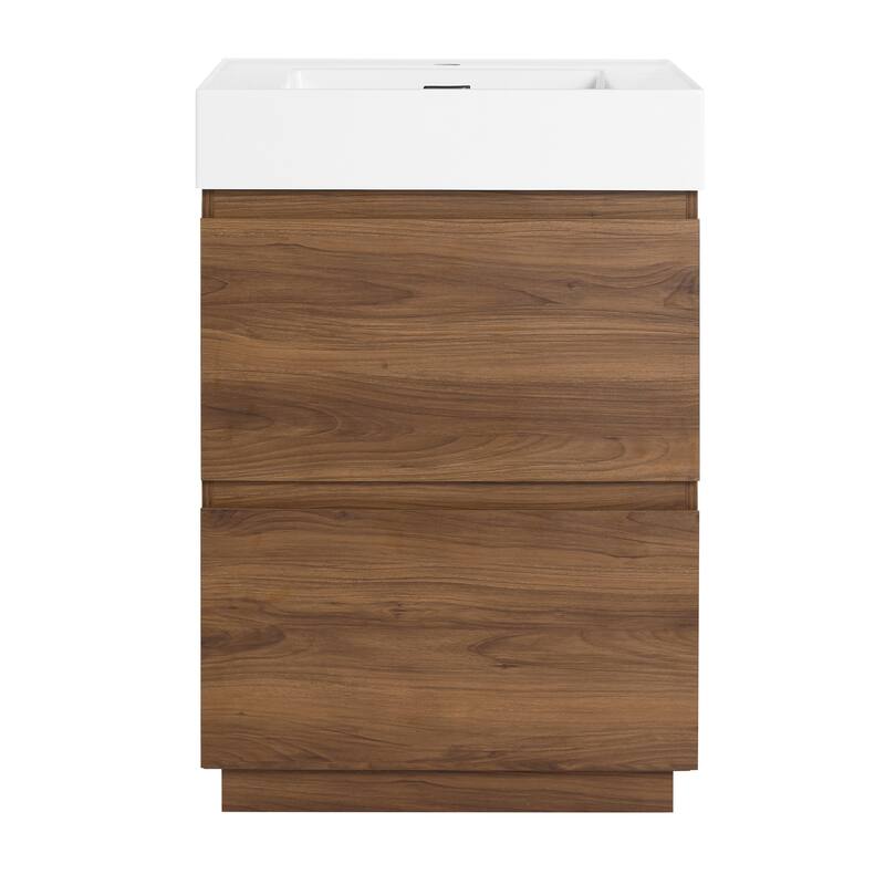 GDFStudio - Lecce Modern Freestanding Bathroom Vanity Set with Resin Sink, 2 Soft Close Drawers & Antirust Hardware
