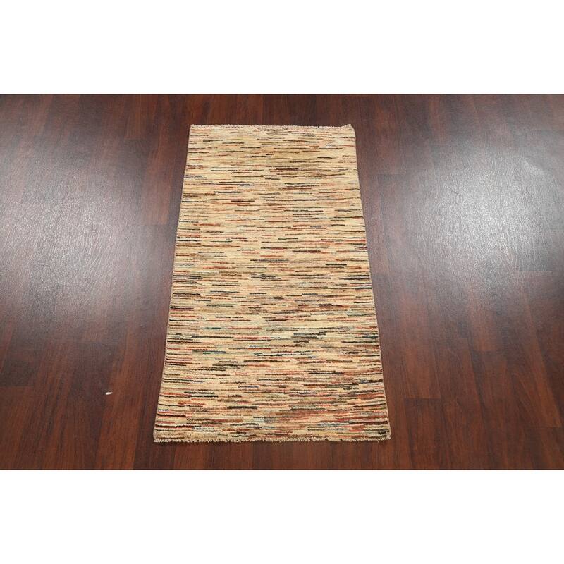 Hand Knotted Oriental 100% Wool Carpet Tribal Contemporary Beige & Ivories Gabbeh (kashkoli) Area Rug - 4' 8'' X 2' 6''
