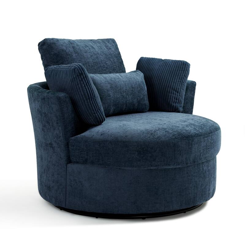 Upholstered Accent Swivel Barrel Armchair Club Chair with Pillows